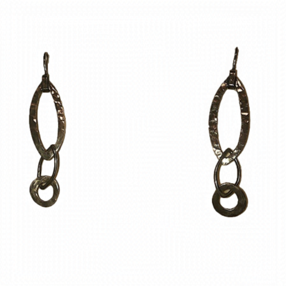 SILPADA Sterling Silver Oblong & Circles Hammered Shepherds Hook Earrings 2.6”
